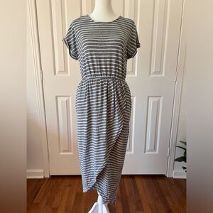 LISTICLE Gray/Blue & White Striped Knit Short Cuffed Sleeved Tulip Dress Sz S